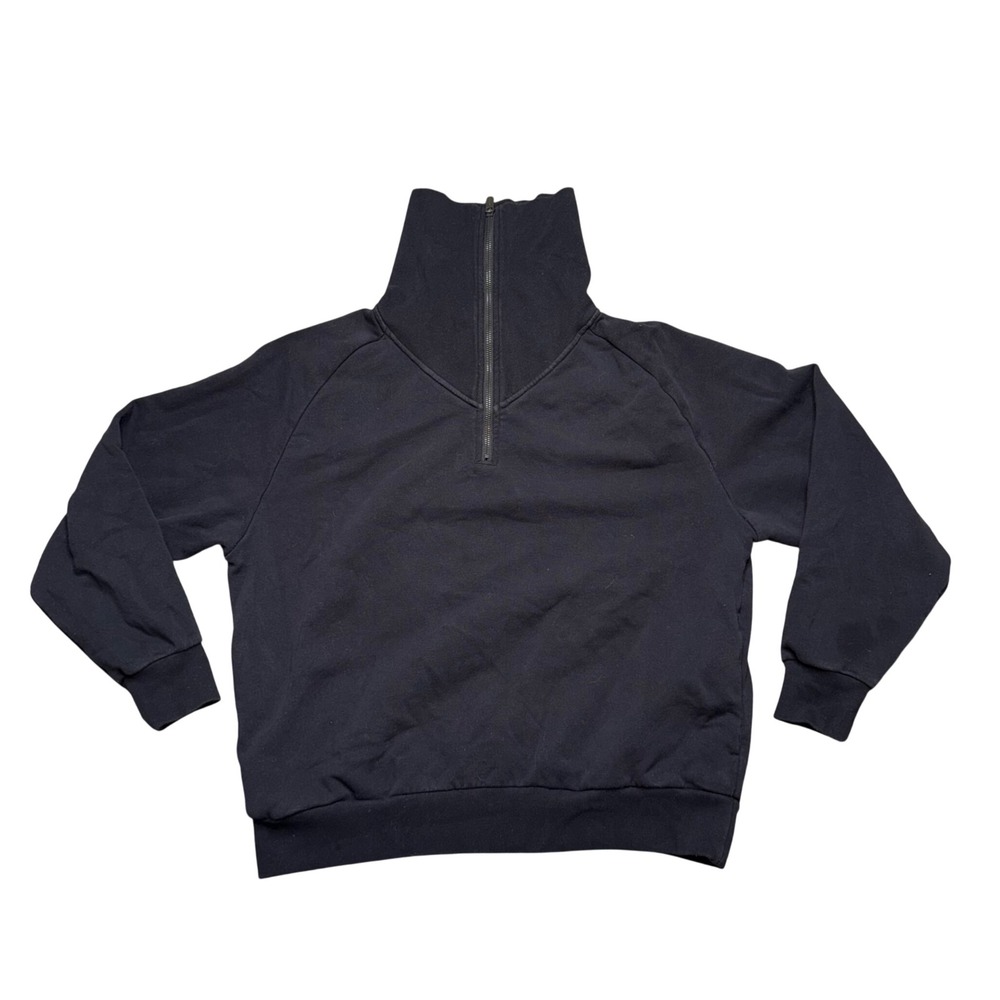Athleta Quarter Zip Sweatshirt Womens Medium Black Funnel Neck Fleece Pullover